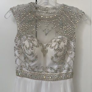 New May Queen beaded flowy white prom or wedding dress size s